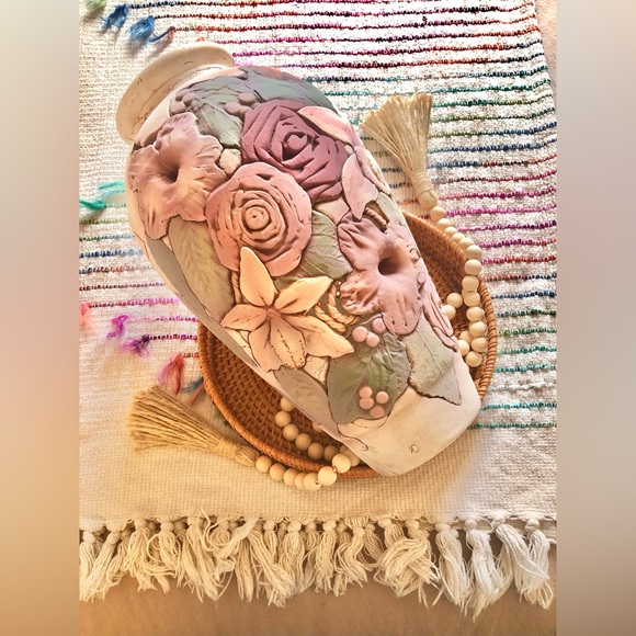 Alpine, Texas Artist John Davis Floral Vintage Tall Vase - Picture 3 of 15